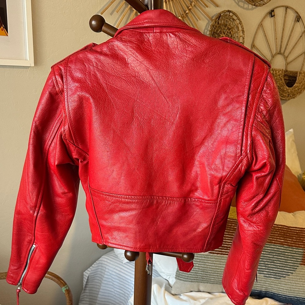 *Vintage* Rare Find Red Leather Biker Jacket by First Brand - Picture 3 of 6